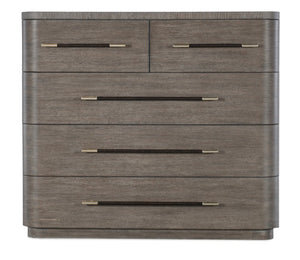 Hooker Furniture Modern Mood Bachelor's Chest With Felt & Cedar Linings, Leather-Wrapped Pulls, Rounded Contemporary Silhouette Medium Brown 6850-90017-89