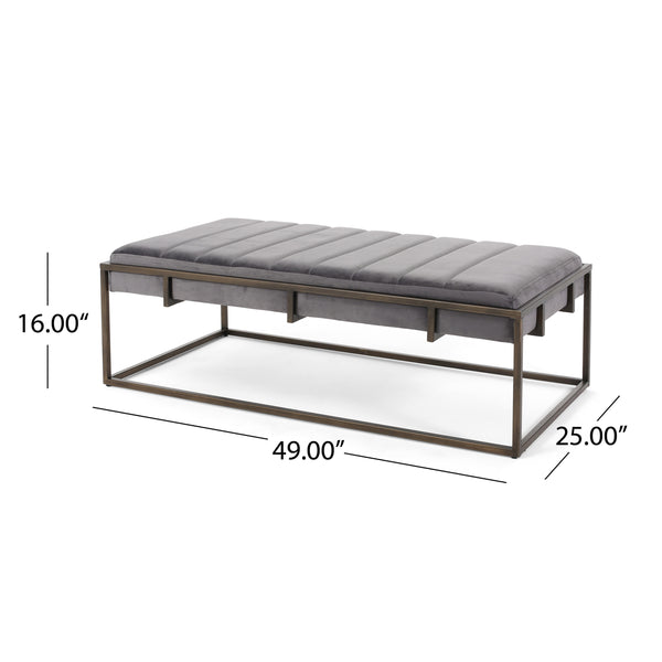 English Elm Ottoman Channel Pleated Velvet Bench with Slim Metal Frame for Modern Living Rooms 62486.00NVLTGRY