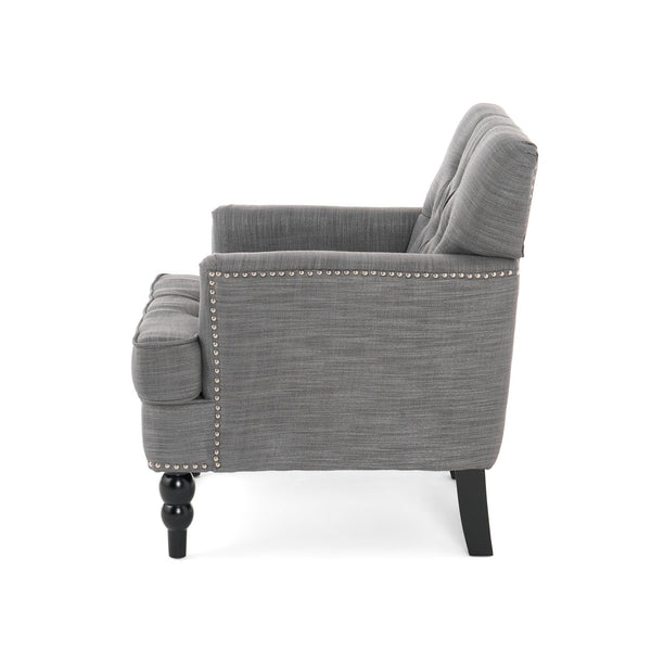 English Elm Christopher Knight Home® - HARRISON Tufted Club Chair with Diamond-Stitched Back, Nailhead Trim and Turned Birch Legs for Comfort and Style Charcoal 53444.00F
