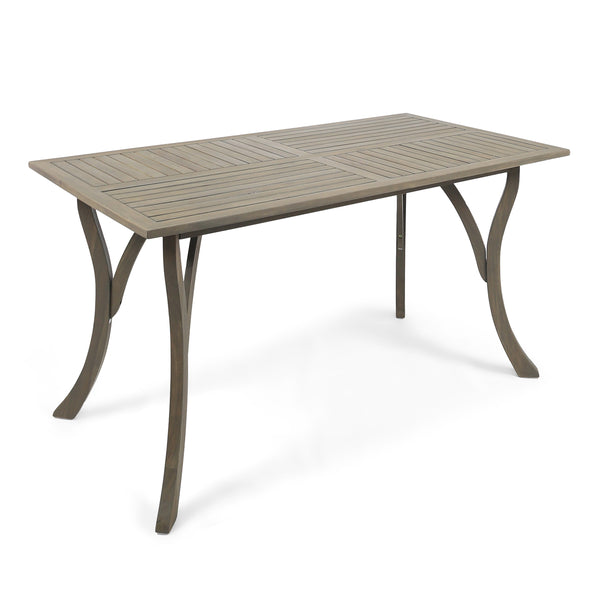 English Elm Ectangular Solid Acacia Outdoor Dining Table Slatted Top Seats Six Patio Gatherings 57488.00GRY