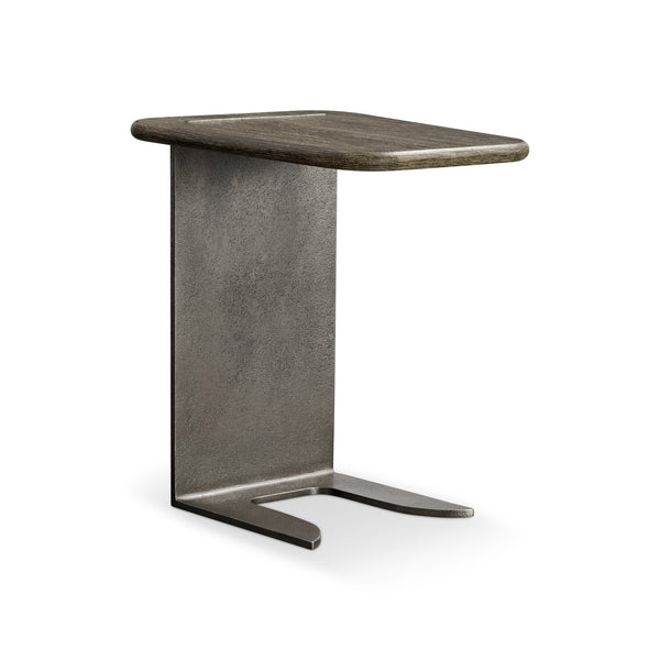 Bernhardt Bernhardt Melba Accent Table With Wire-Brushed Oak Top & Graphite Cast-Aluminum Sculptural Panel 564114
