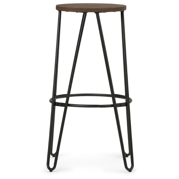 English Elm Simeon 30" Industrial Metal Bar Stool With Rustic Wood Seat - Cocoa Brown & Black Hairpin Legs B136P159610-GIGA