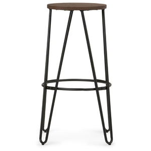 English Elm Simeon - 24" Rustic Metal Counter Stool With Elmwood Seat For Kitchen, Bar, And Living Spaces B136P159606-GIGA