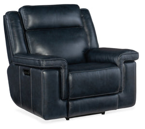 Hooker Furniture Montel Power Recliner In Cosmos Cobalt Leather With Lay‑Flat, Adjustable Headrest, Lumbar, Usb Dark Blue SS705-PHL1-047