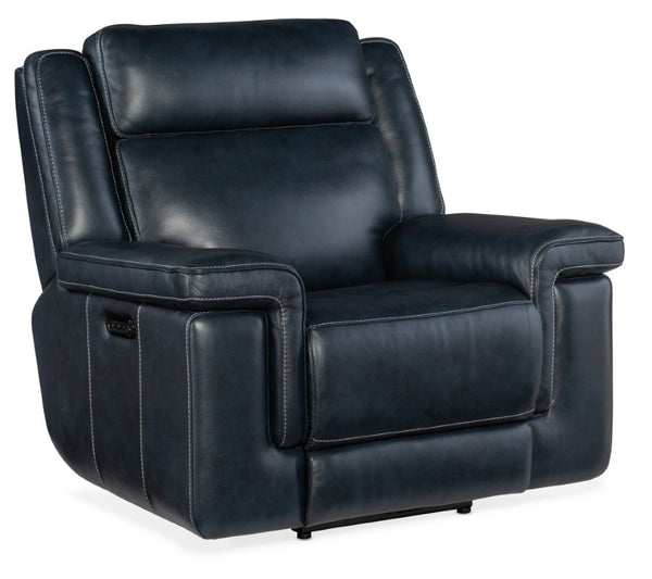 Hooker Furniture Montel Power Recliner In Cosmos Cobalt Leather With Lay‑Flat, Adjustable Headrest, Lumbar, Usb Dark Blue SS705-PHL1-047