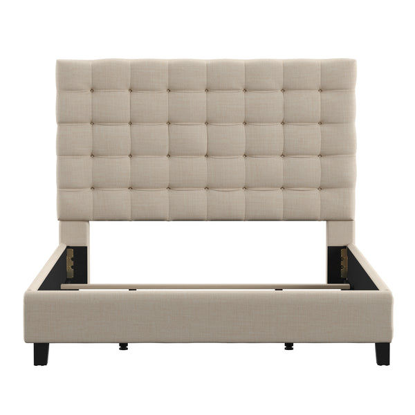 Homelegance By Top-Line Matson Button Tufted Linen Upholstered Bed Beige Linen