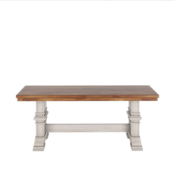 Homelegance By Top-Line Juliette Two-Tone Trestle Leg Wood Dining Bench White Rubberwood