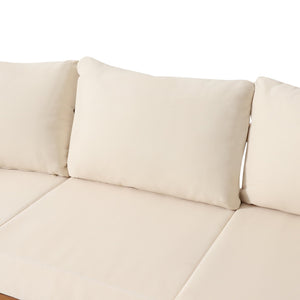 English Elm Christopher Knight Home® - 76.5'' Acacia Wood Round Wicker 3-Seater Outdoor Sofa with Teak Finish, Water-Resistant Beige Cushions 74133.00