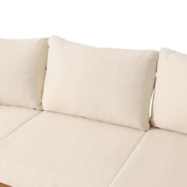 English Elm Christopher Knight Home® - 76.5'' Acacia Wood Round Wicker 3-Seater Outdoor Sofa with Teak Finish, Water-Resistant Beige Cushions 74133.00