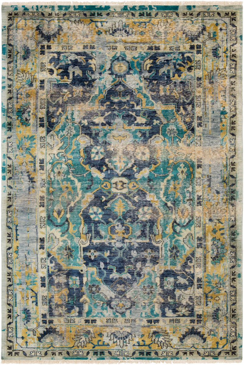 Festival FVL-1001 6' x 9' Handmade Rug FVL1001-69  Denim, Ink Blue, Teal, Tan, Ivory Surya