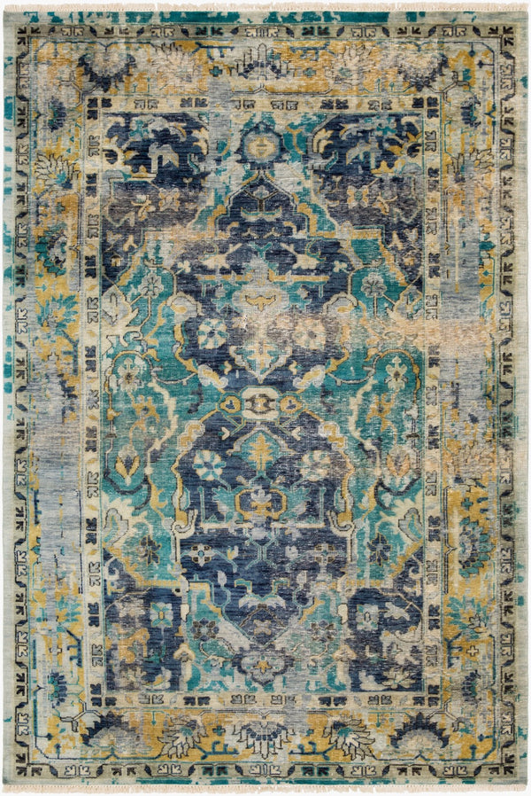 Surya Festival Handcrafted 2' X 3' Traditional Wool Rug With Fringe - Timeless Elegance For Any Space Denim Nz Wool Fvl1001-23