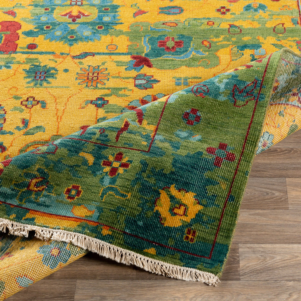 Festival FVL-1005 6' x 9' Handmade Rug FVL1005-69  Mustard, Grass Green, Teal, Ice Blue, Rose, Burnt Orange Surya