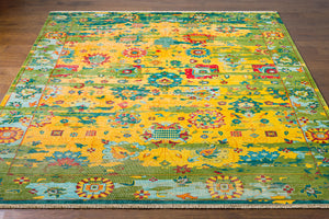 Festival FVL-1005 8' x 11' Handmade Rug FVL1005-811  Mustard, Grass Green, Teal, Ice Blue, Rose, Burnt Orange Surya