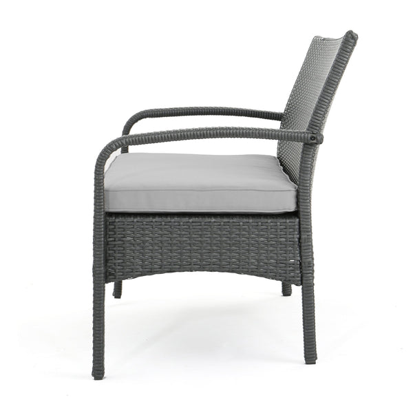 English Elm Christopher Knight Home® - CORDOBA PE Rattan 4-Pc Wicker Chat Set with Cushions, Iron Legs & Waterproof Fabric Comfort Grey 57458.00GRY