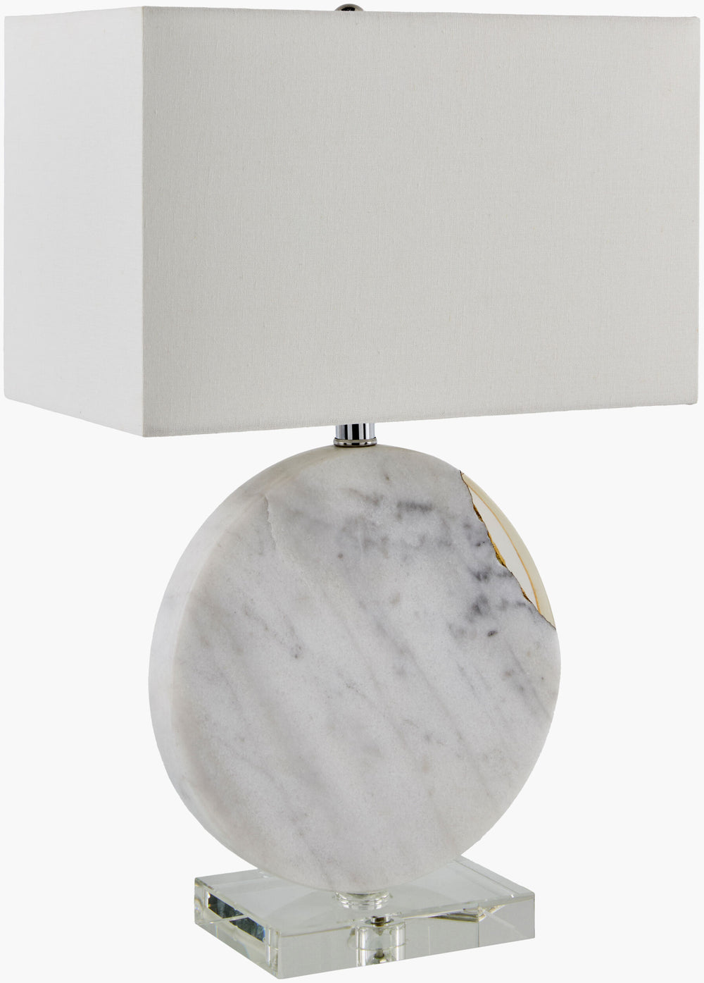 Surya Fivo Accent Table Lamp – 26" Industrial Rustic Charm With Marble Base & Linen Shade For Home Decor Body, White,Base, Clear,Finial, Gold,Cord, Translucent Marble,Resin,Crystal,Linen,Plastic,Iron Fvo-001