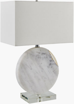 Surya Fivo Accent Table Lamp – 26" Industrial Rustic Charm With Marble Base & Linen Shade For Home Decor Body, White,Base, Clear,Finial, Gold,Cord, Translucent Marble,Resin,Crystal,Linen,Plastic,Iron Fvo-002