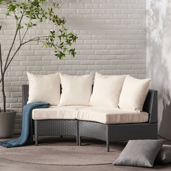 English Elm Christopher Knight Home® - PT LIMON Single Sofa Set Grey/White Faux Rattan 2 Curved Armless Chairs Iron Frame 400lb Capacity 54786.00GRY