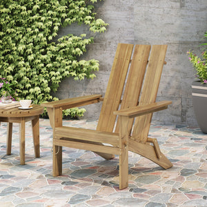 English Elm Zuma Solid Acacia Foldable Adirondack Chair Rustic Outdoor Lounger for Deck or Patio Natural 68319.00NTLS