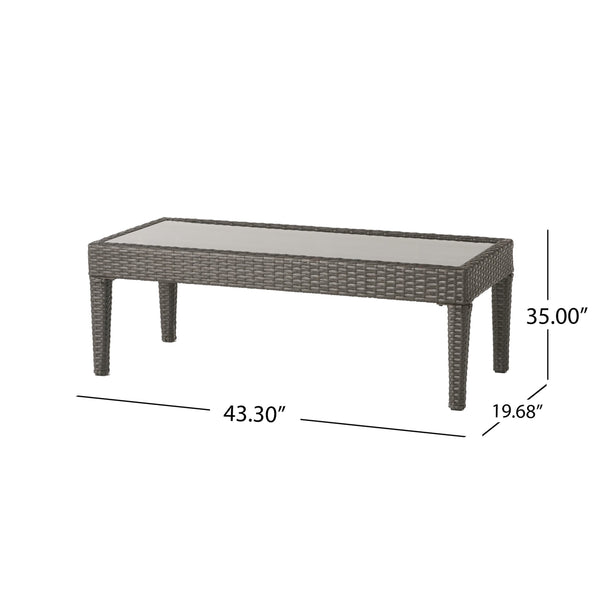 English Elm Christopher Knight Home® - ANTIBES RATTAN LOVESEAT SET WITH SIDE TABLE – Weatherproof PE Wicker, Iron Frame, Compact Patio Seating Grey 57088.00SETGRY