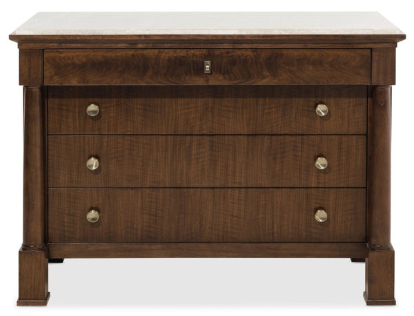 Hooker Furniture Archives Four-Drawer Chest With Castle Grey Marble Top, Figured Walnut Veneers & Cedar-Lined Drawers 6123-90010-89