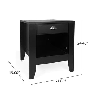 English Elm Christopher Knight Home® - Modern Nightstand with Drawer and Open Cubby, Faux Wood Mid Century Bedside Table, 2-Tier Storage Nightstand for Bedrooms, 21"W x 24.4"H Black 70949.00BLK