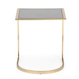 Christopher Knight Home® - Noble House - Biorn Modern Glam Handcrafted Glass Top C-Shaped Side Table, Black and Brass