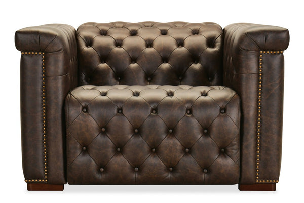 Hooker Furniture Savion Chesterfield Power Recliner In West Saddlewood Leather With Power Headrest, Nail Trim Finish SS435-PH1-089