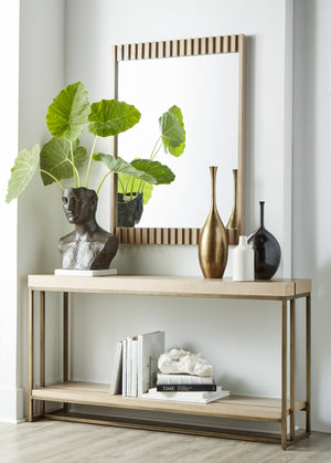 A.R.T. Furniture North Side Sofa Table - Stylish Transitional Design With Flaxen Bronze Frame & Open Storage Shelf Brown Parrawood Solids,Quarter Figured,Fiddle Ash Veneer,Metal 269307-2556