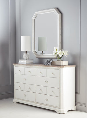 A.R.T. Furniture Palisade Vintage White Mirror – Elongated Beveled Glass With Distressed Frame For English Cottage Charm White Resin,Glass 273121-2917