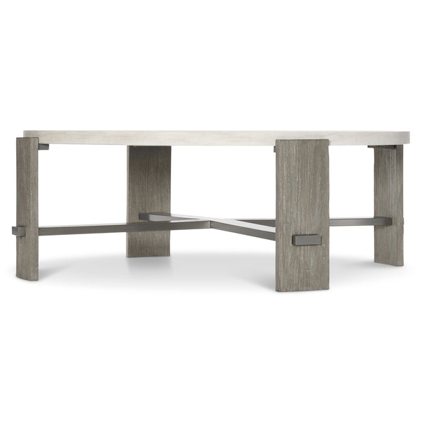 Bernhardt Bernhardt Foundations Cocktail Table With Two-Tone Cerused Acacia, Brushed Steel Accents, Soft-Close Drawers And Rustic Modern Flair Linen 49"W x 49"D x 17"H 306015