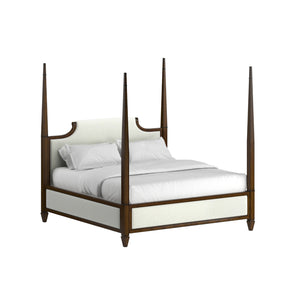 A.R.T. Furniture Eave Traditional Four Poster Bed With Scrolled Back Upholstered Headboard And Elegant Design Off,White Material(S), Poplar And Parawood Solids,Walnut Veneer 336125-1860