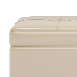 English Elm Oregon Storage Ottoman Bench with Tray and Lift-Top Storage, Satin Cream Faux Leather Accent Seat Beige B136P159069