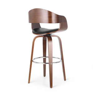 English Elm Christopher Knight Home® - BAR STOOL Mid-Century Modern Faux Leather Swivel with Walnut Veneer Frame and Chrome Footrest Black 67494.00PUMDNT