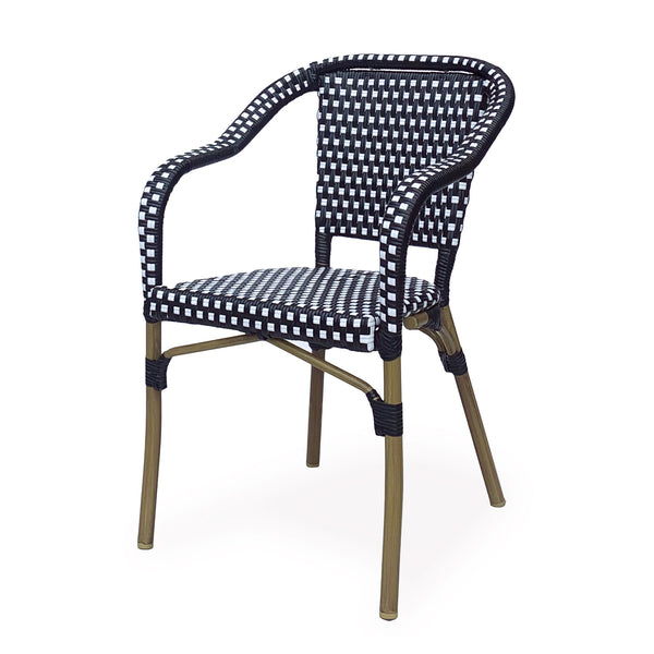 English Elm Bistro Chair Set of 2 French Country Woven Aluminum Outdoor Patio Seating Pair Black White 72906.00BLK