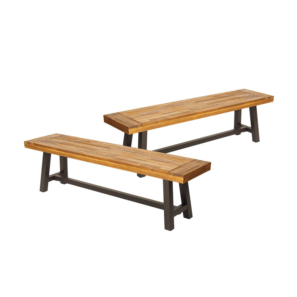English Elm Dark Acacia Slatted Dining Bench Handcrafted with Iron Frame for Farmhouse Spaces 54562.00
