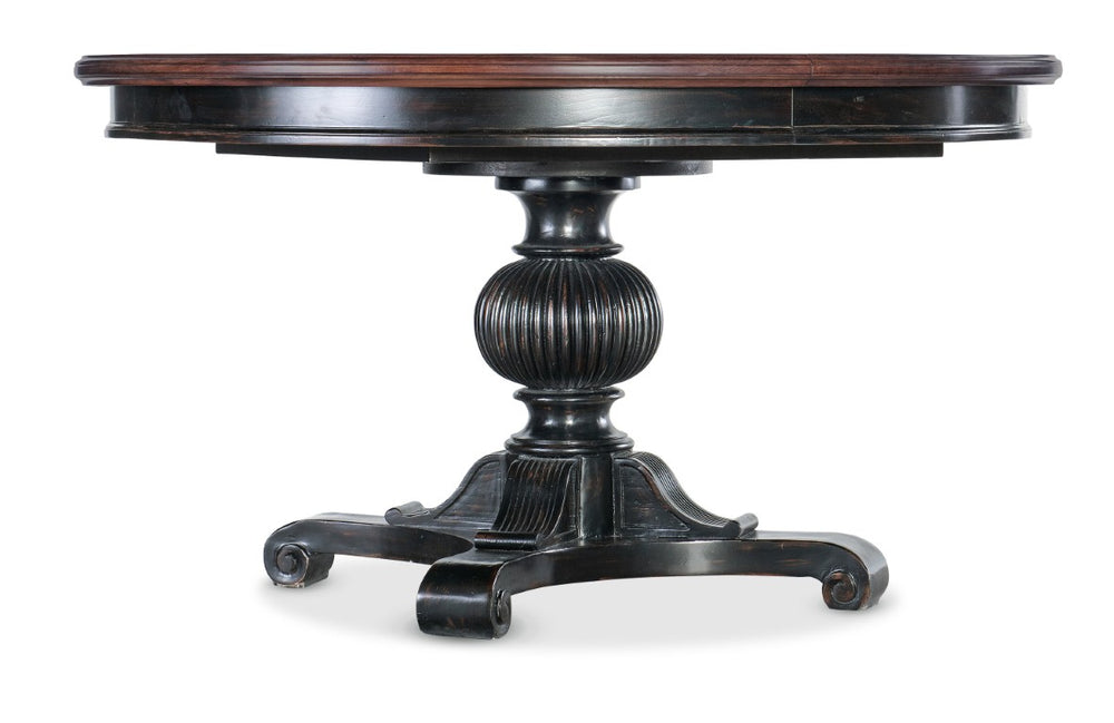 Hooker Furniture Charleston Round Pedestal Dining Table With 20" Removable Leaf, Cherry Veneer, Carved Base, Seats 6-8 6750-75203-00