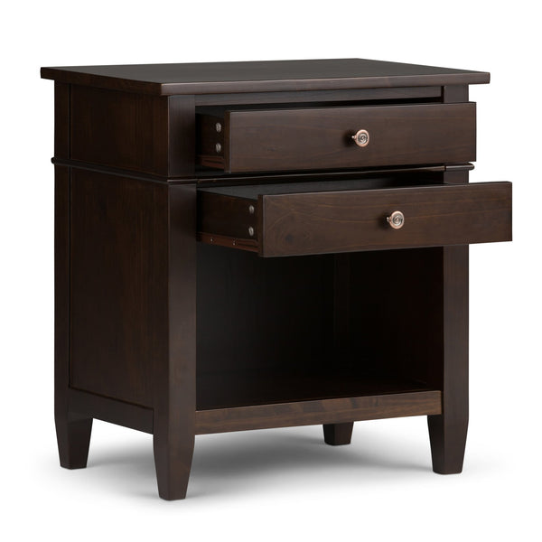 English Elm Carlton Handcrafted Dark Tobacco Brown Bedside Table With Spacious Drawers & Open Shelf Storage B136P158139
