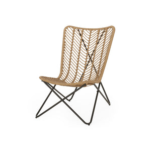 English Elm Gatlin Woven Wicker Outdoor Accent Chair Set Bohemian Curved Shell with Geometric Base 70650.00LBRN