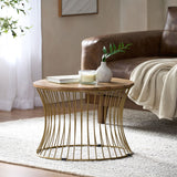 Christopher Knight Home® - Noble House - Halley Handcrafted Boho Mango Wood and Iron Coffee Table, Natural and Gold