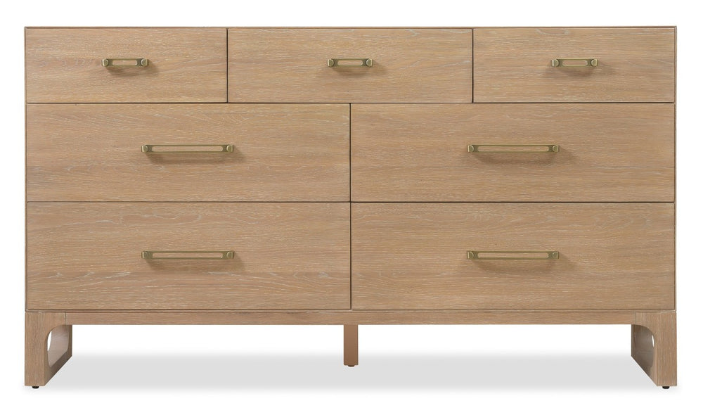 Hooker Furniture Banyon Seven Drawer Dresser In Desert Oak — Wire-Brushed White Oak, Cedar-Lined Drawers, Brushed Brass Pulls 6081-90002-82