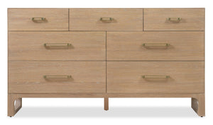 Hooker Furniture Banyon Seven Drawer Dresser In Desert Oak — Wire-Brushed White Oak, Cedar-Lined Drawers, Brushed Brass Pulls 6081-90002-82