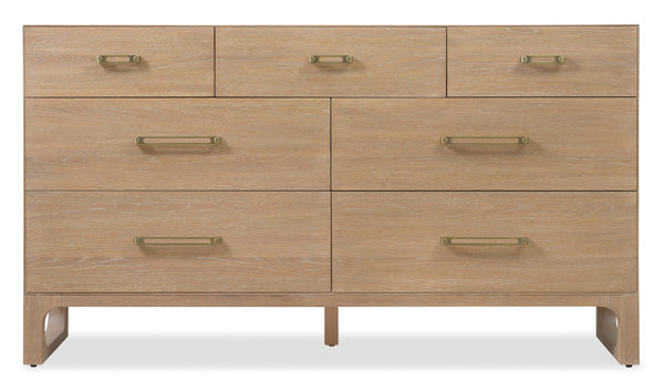 Hooker Furniture Banyon Seven Drawer Dresser In Desert Oak — Wire-Brushed White Oak, Cedar-Lined Drawers, Brushed Brass Pulls 6081-90002-82