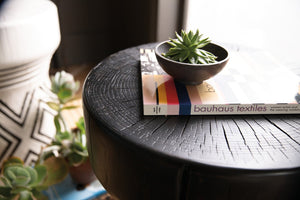 Hooker Furniture Commerce Carved Stump Side Table With Hand-Finished Tribal Diamond Motif, Cast Resin Rustic Accent Blacks 7228-50638-99