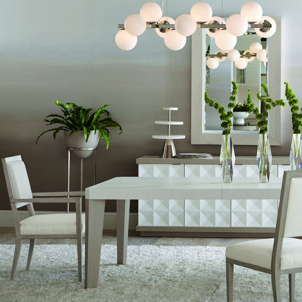 Bernhardt Bernhardt Linear White Pyramid Dining Table With Two Removable Leaves, Tapered Gray Legs — Glamorous Transitional Design 381222