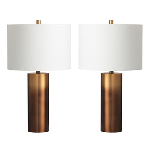 Crestview Collection Ombre Elegant Metal Cylinder Table Lamp With Warm Brass Finish And White Linen Drum Shade   Cvazer123