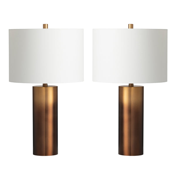 Crestview Collection Ombre Elegant Metal Cylinder Table Lamp With Warm Brass Finish And White Linen Drum Shade   Cvazer123