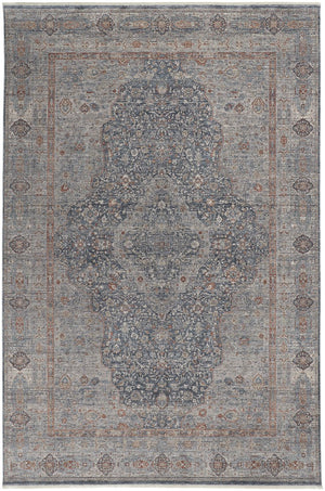 Feizy Rugs Marquette Medallion Rug – Elegant Power-loomed Design, Stain-resistant, Easy Care For High Traffic Areas Gray,Blue,Red Polyester,Acrylic Mrq3778fblu000c06