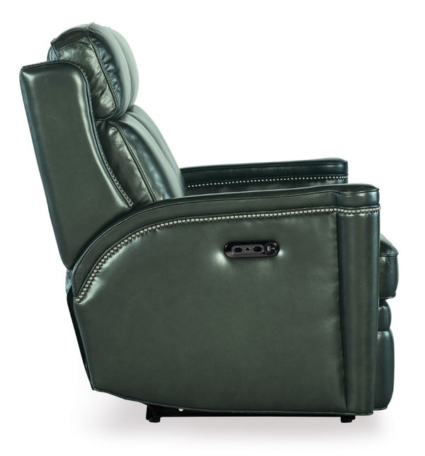 Hooker Furniture Hamilton Power Loveseat With Zero-Gravity Recline, Usb Charging, Top-Grain Leather, Nailhead Trim Green SS116-PHZ2-029