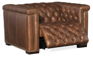 Hooker Furniture Savion Grandier Power Recliner In Saddle Bag Caramel Leather With Tufted Back, Adjustable Headrest SS434-P1-089