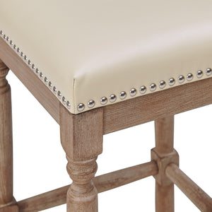 New Pacific Direct Ernie Bonded Leather Counter Stool Set Of 2 - Stylish Turquoise, Beige, Or Black With Nailhead Trim Beige Bonded Leather 3900057-2050-npd